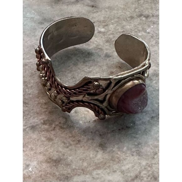 Artisan mixed metal cuff bracelet with crystal - Picture 1 of 9